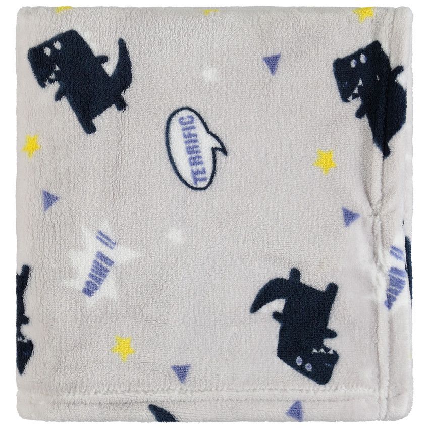 Couverture en sherpa imprimée dinosaures - Gris clair
