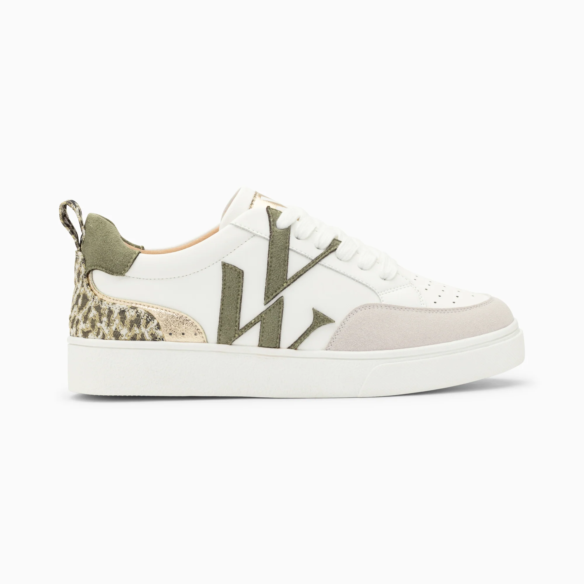 Sneakers-Baskets monogramme Joyce blanc et kaki