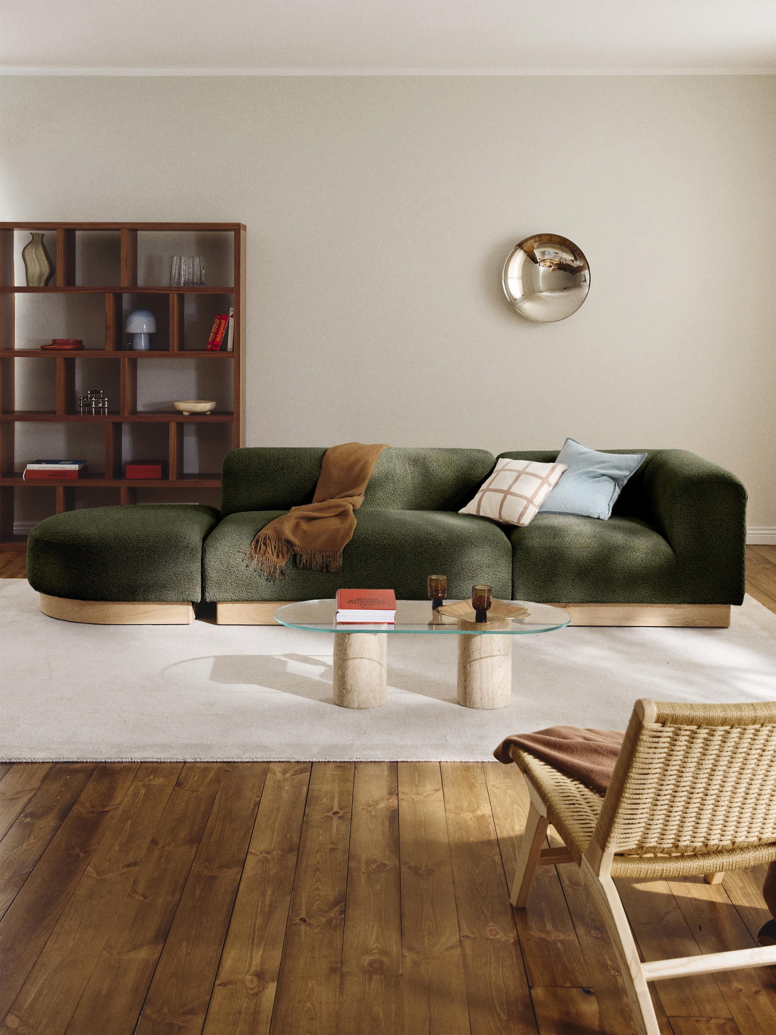 Modulaire chaise longue Natalie van teddy-bouclé met poef (links/rechts)