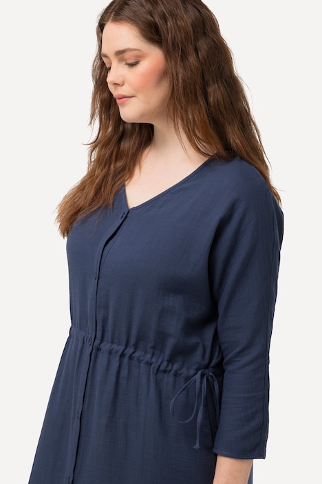 Bubble-Midikleid, V-Ausschnitt, 3/4-Arm, Biobaumwolle