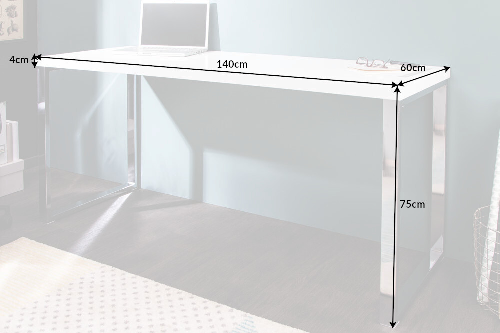Moderner Schreibtisch WHITE DESK 140cm weiß Hochglanz Bürotisch