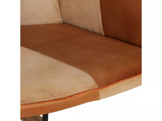 Chaise à bascule Marron Cuir véritable et toile