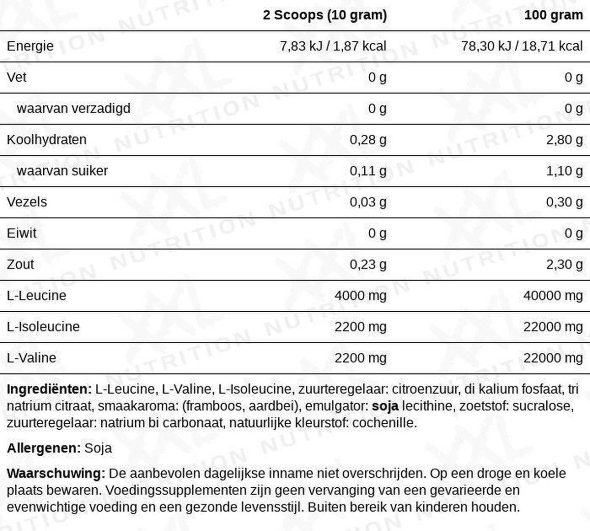 XXL Nutrition Bcaa Poeder Raspberry (500 gr)