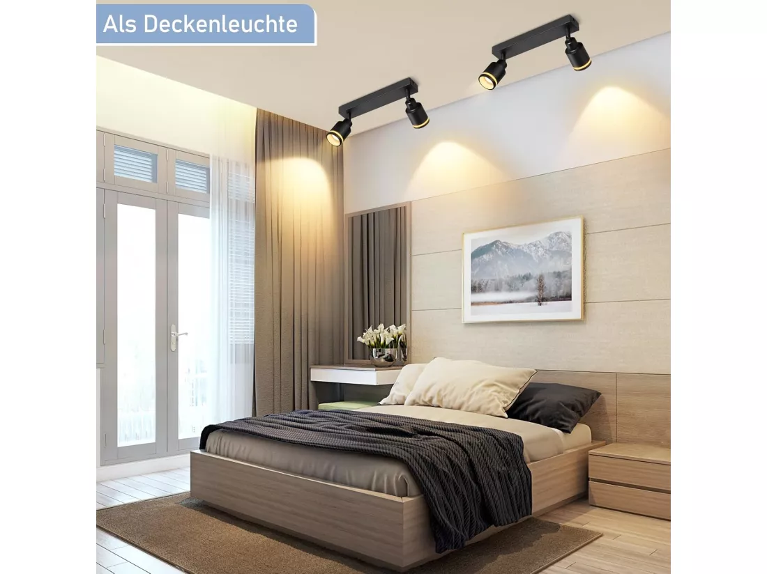 NETTLIFE Spot de plafond plafonnier noir moderne 2 ampoules orientable GU10 métal