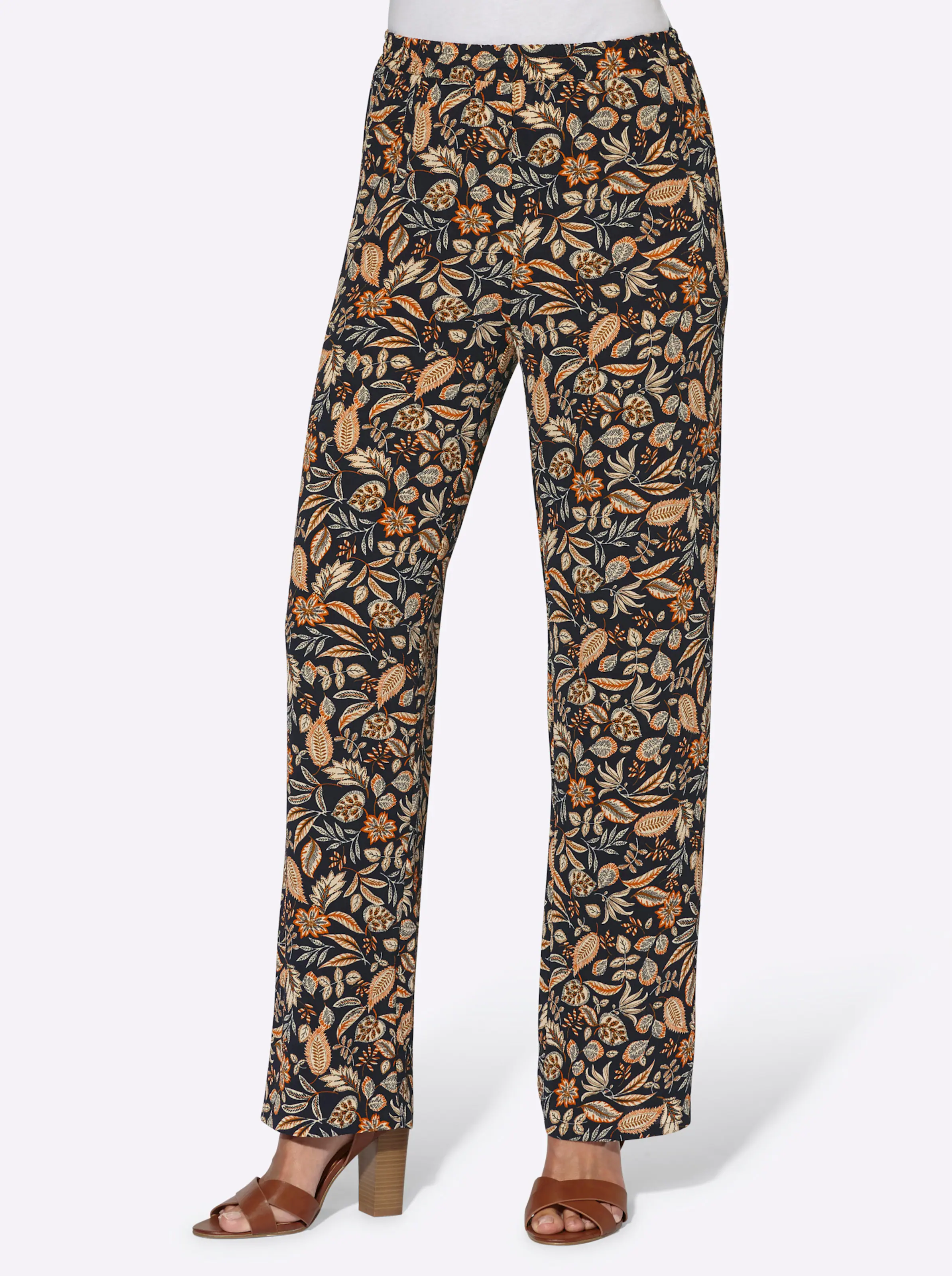 Schlupfhose in marine-beige-bedruckt