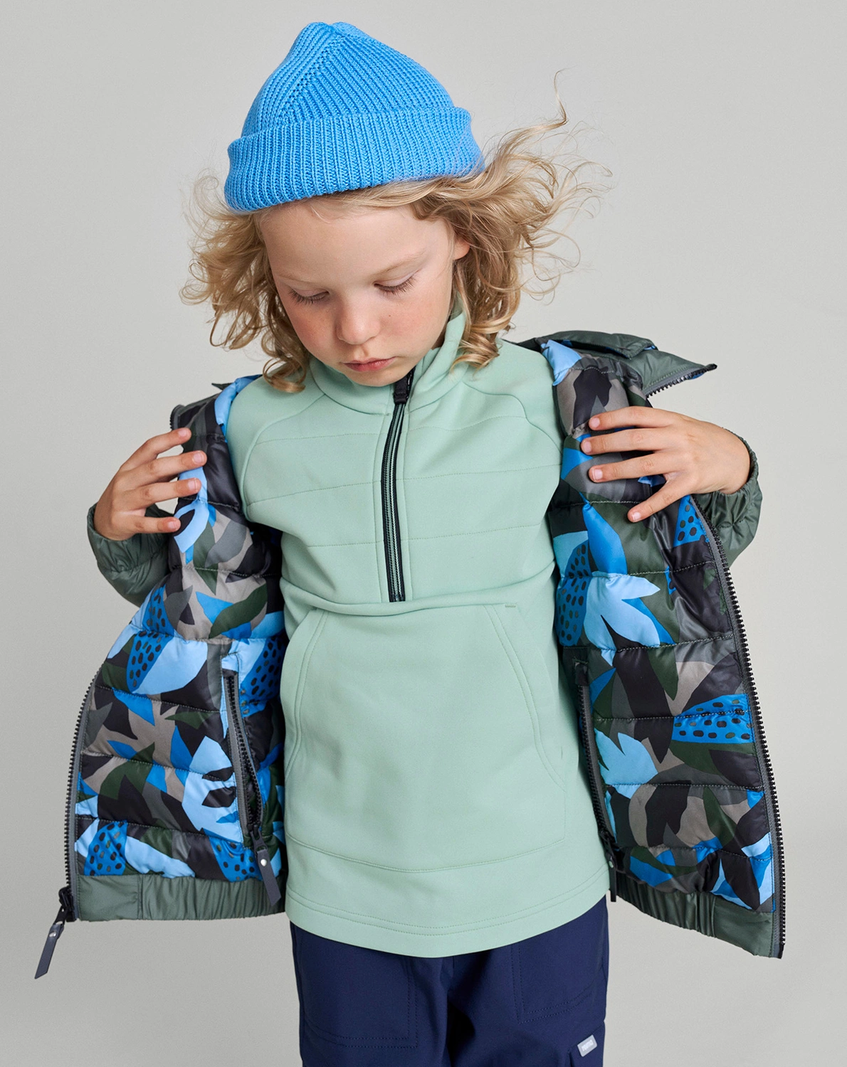 Daunenjacke FINNOO zum Wenden in thyme green