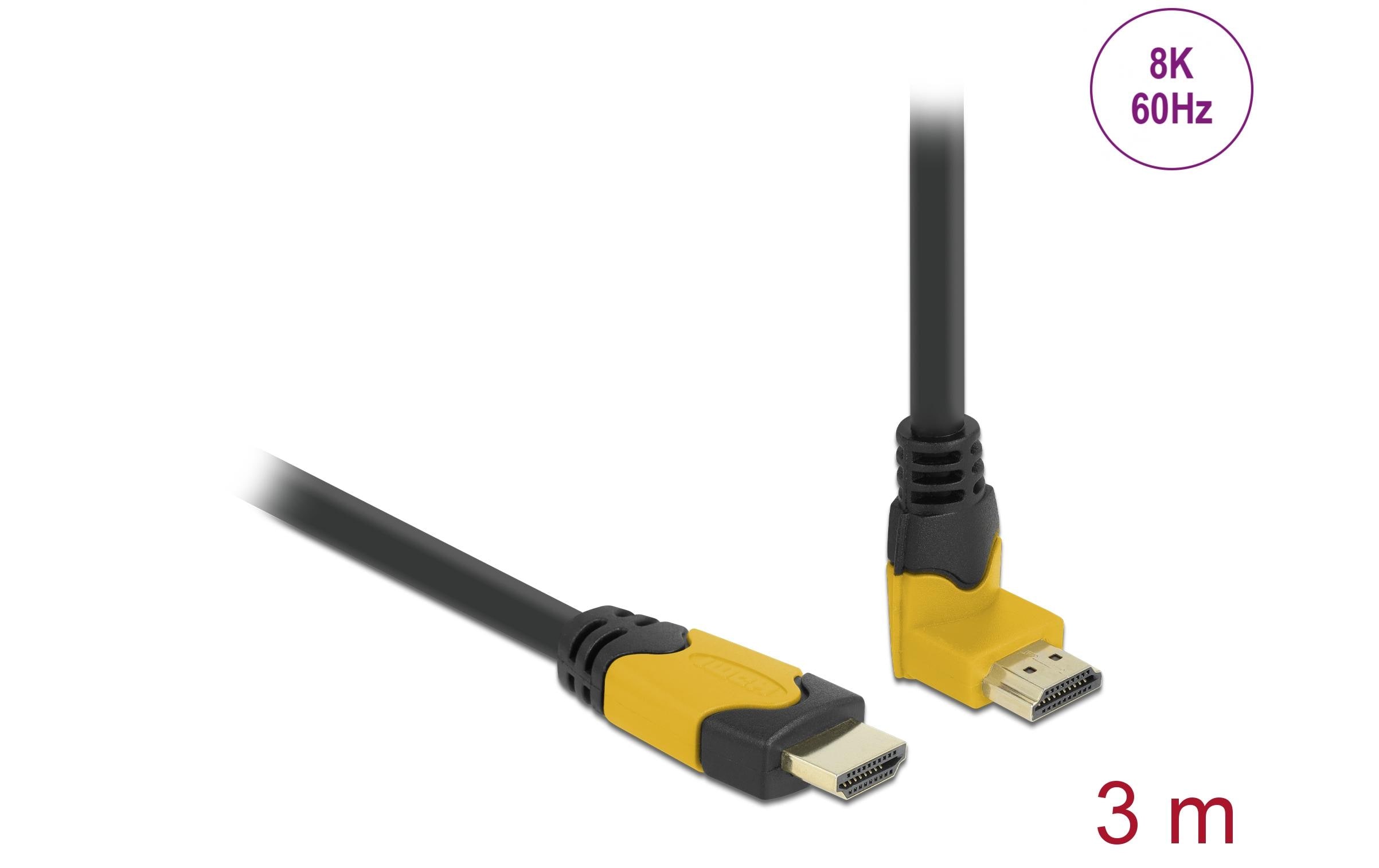 Kabel Oben gewinkelt 8K 60Hz HDMI - HDMI, 3 mDelock High Speed HDMI Kabel Stecker gerade zu Stecker 90° oben gewinkelt 48 Gbps 8K 60 Hz 3 m