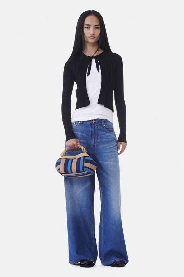 Ganni Light Viscose Rib Cardigan Black