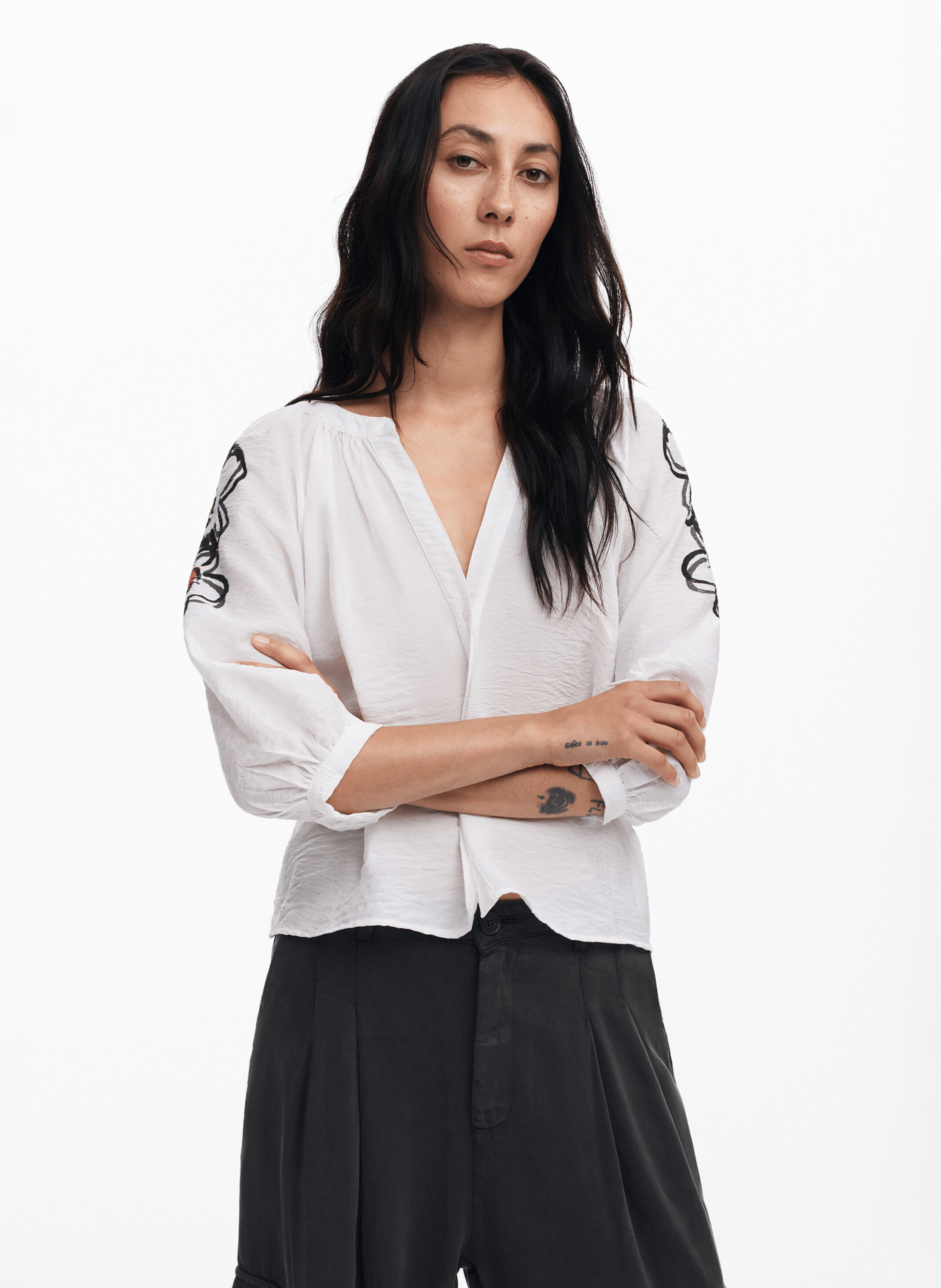 Blouse ample imprimée à fleurs | Blanc