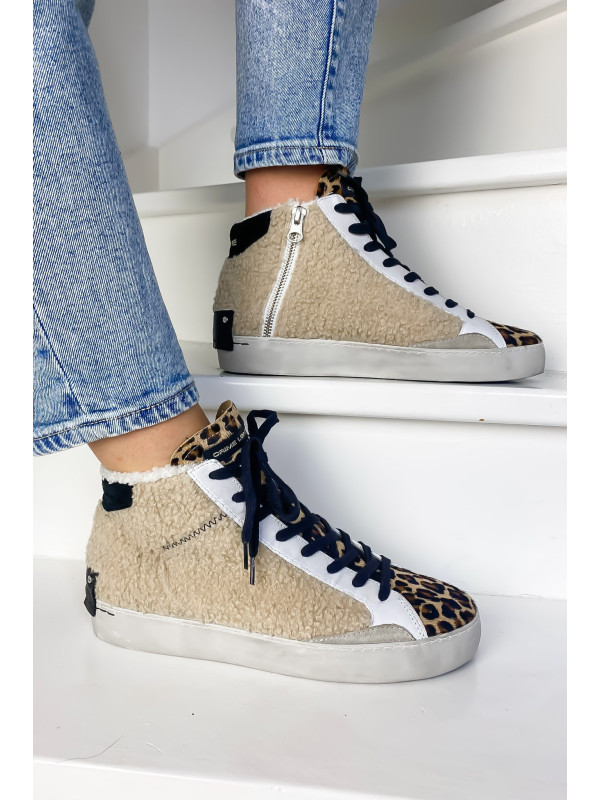 Sneakers HIGH TOP DISTRESSED Beige - Crime London