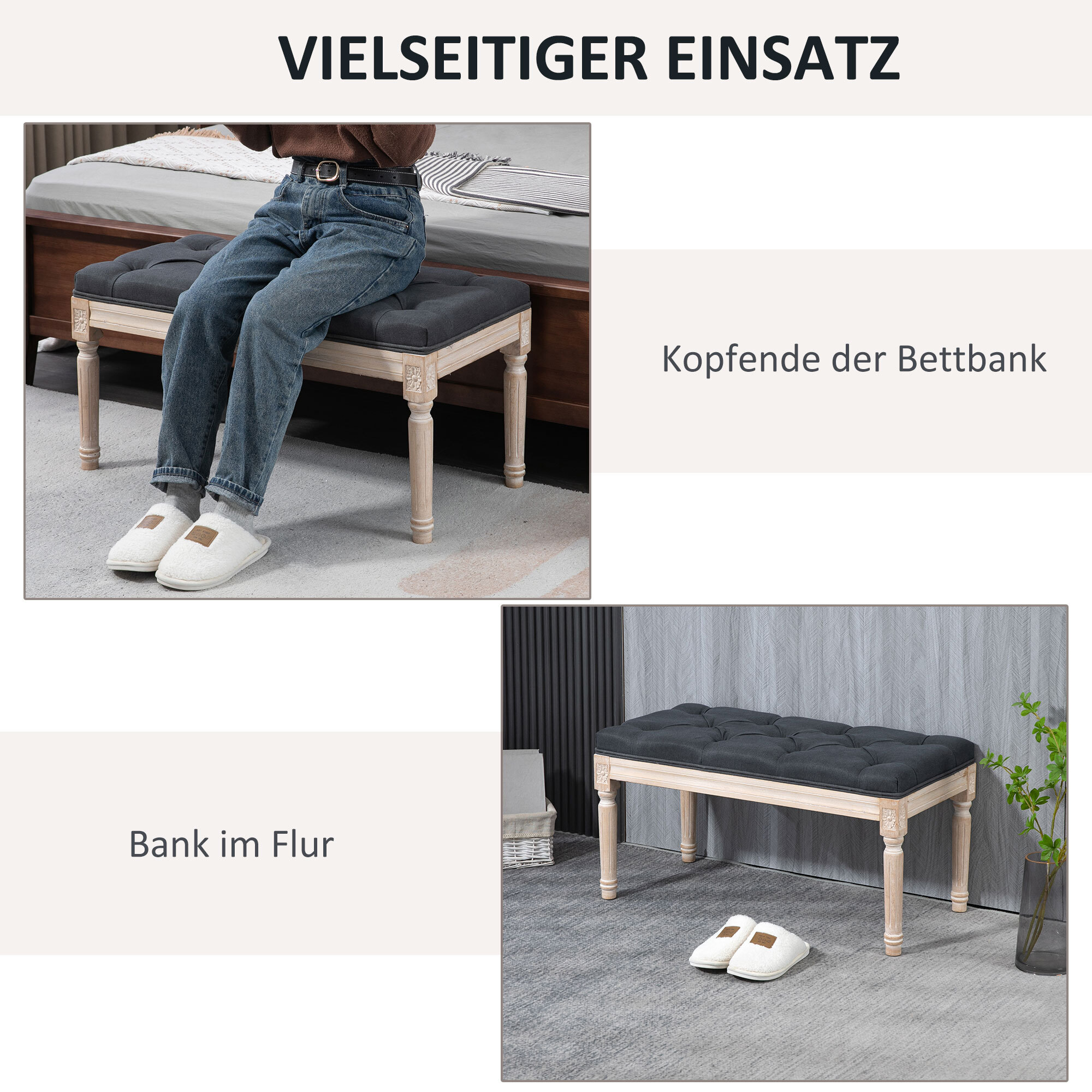 HOMCOM Bettbank mit Knopfheftung grau 80L x 40B x 43H cm