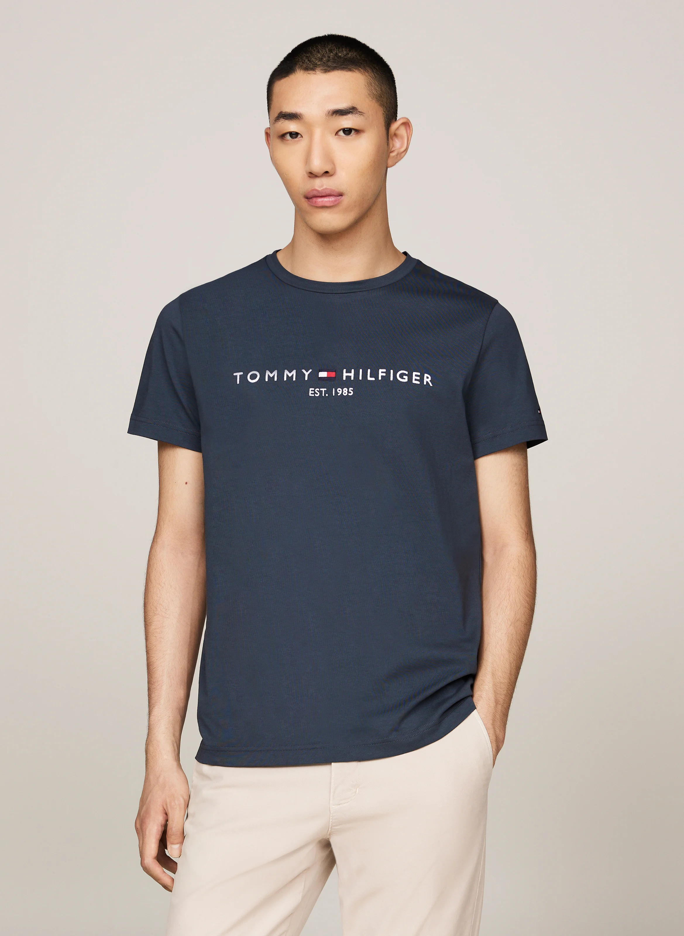 Tee-shirt col rond droit en coton organique | Gris