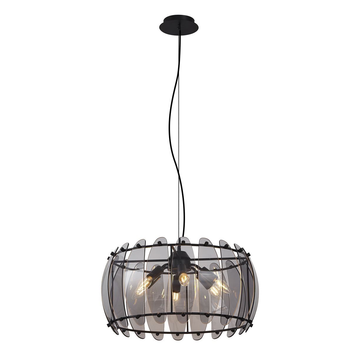 Design hanglamp zwart met smoke glas rond 6-lichts - Mochan