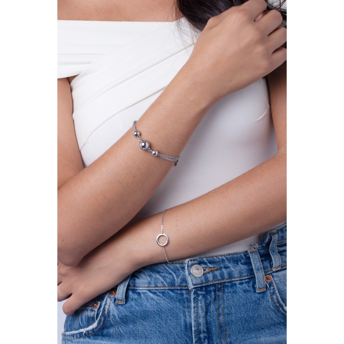 Bracelet souple mono-motif en Acier 316L - blanc brillant