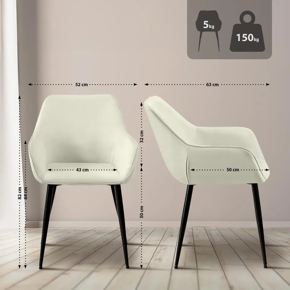 CLP Eetkamerstoel Luena zwart Frame - Stof - creme