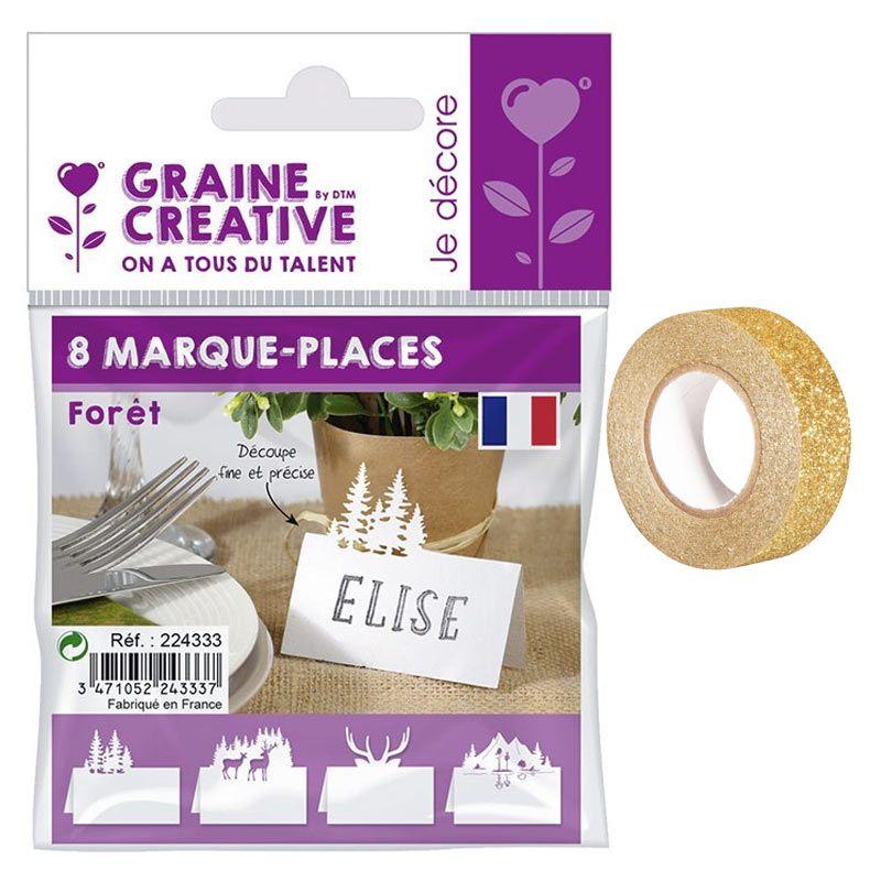 Marque places pour table de Noël Forêt + masking tape doré à paillette
