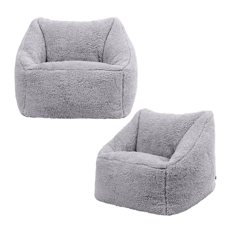 Set van 2 icon Kindersitzakken Teddybeer - Fleece Zitzak - Grijs