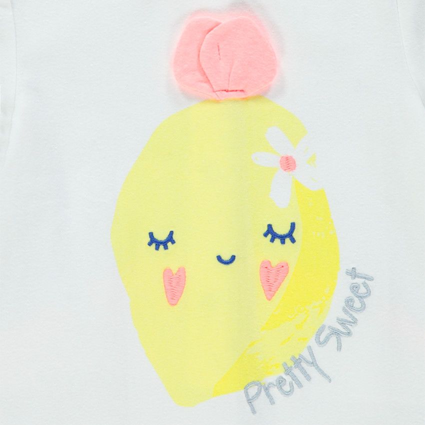 Dors-bien en coton bio print citron à détails reliéfés - Blanc