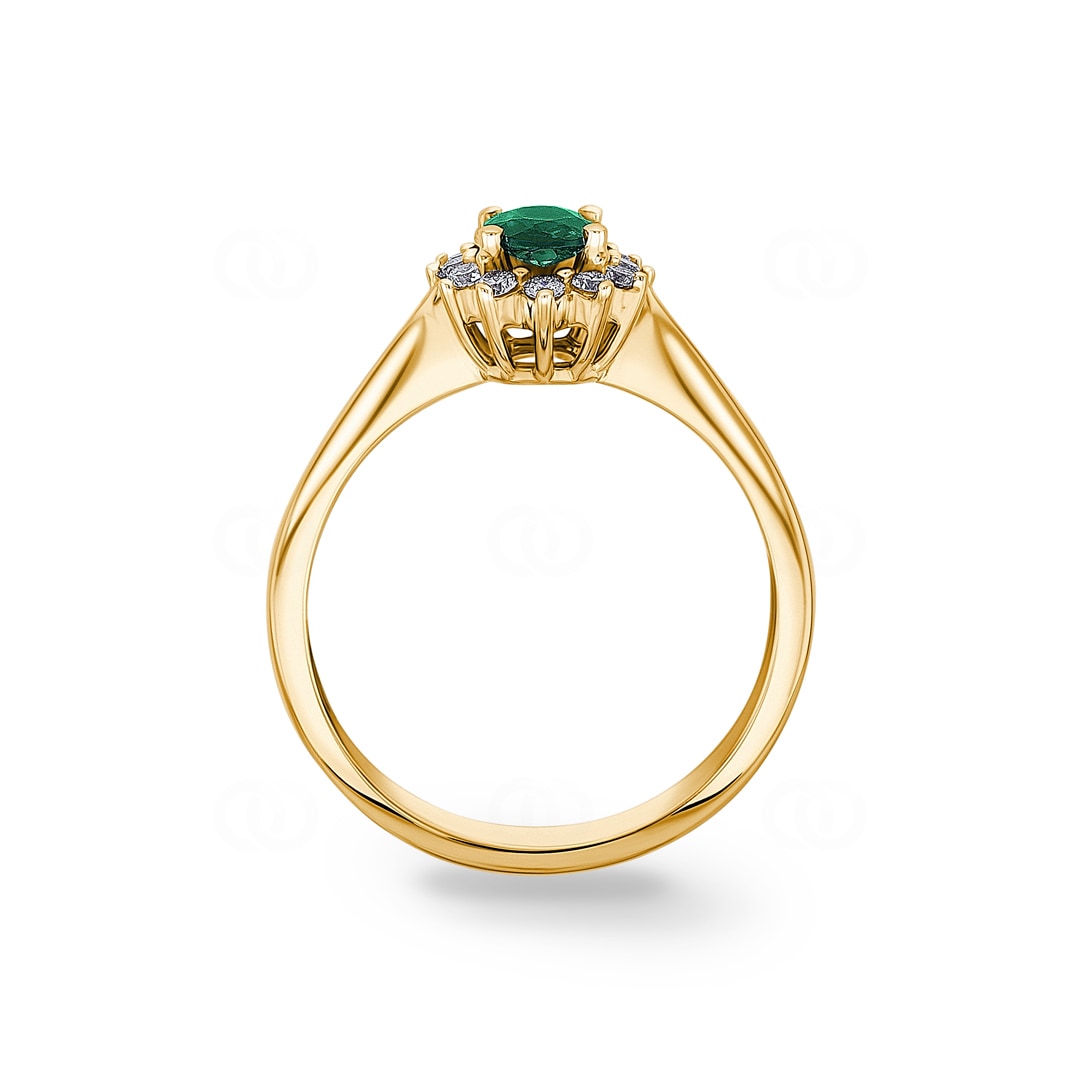 Damenring 750/18 K Gelbgold mit Diamanten 0.17 ct H/si & Smaragd 0.38 ct