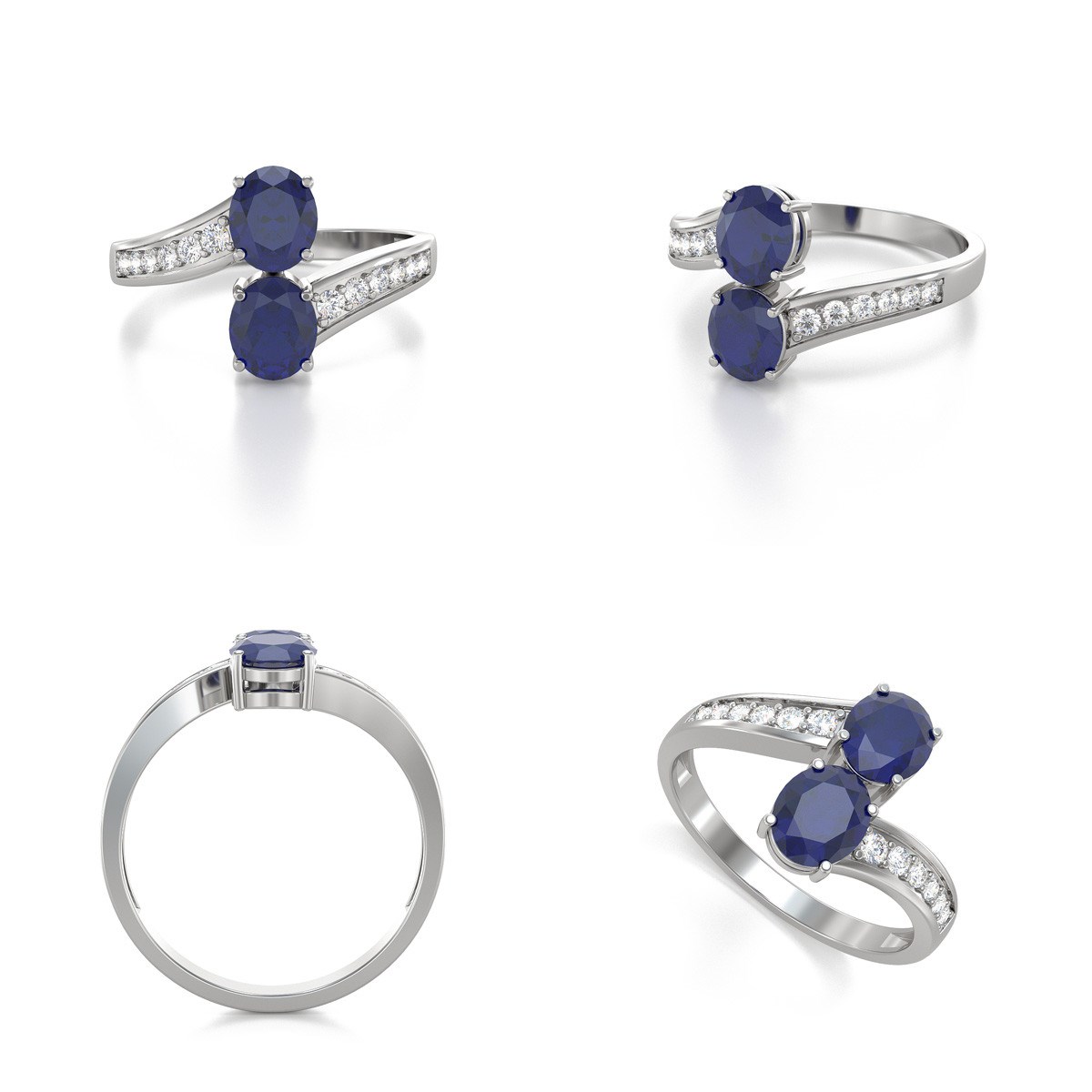 Bague ADEN Duo Saphir et diamants sur Argent 925 2.546grs