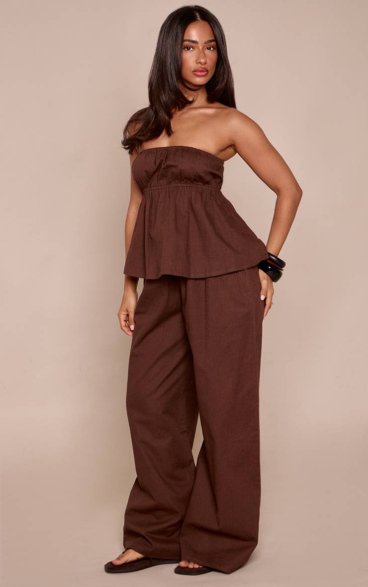 Chocolat Top Bandeau Péplum Aspect Lin Petite - Ensemble Coordonné