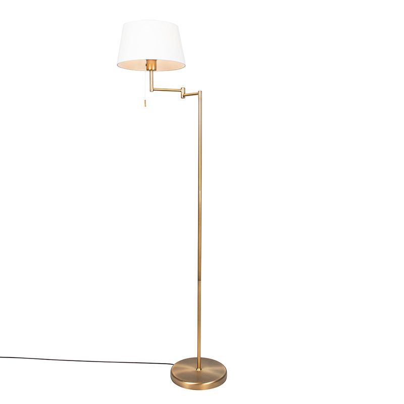 Klassieke vloerlamp brons met witte kap verstelbaar - Ladas Fix