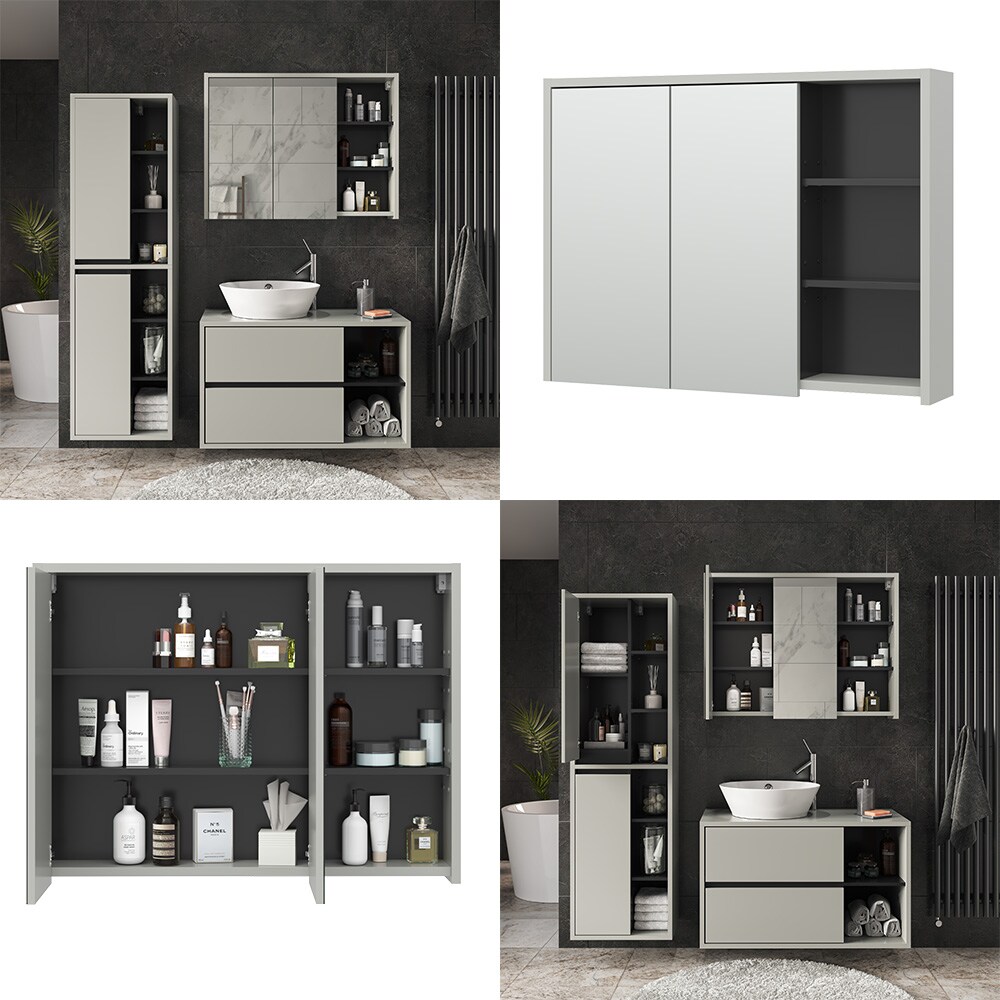 Vicco Spiegelschrank Badschrank Badezimmermöbel Viola Grau Anthrazit modern 100x75 cm Badspiegel Badezimmer Schrank Badmöbel Schranktür Schrankfach