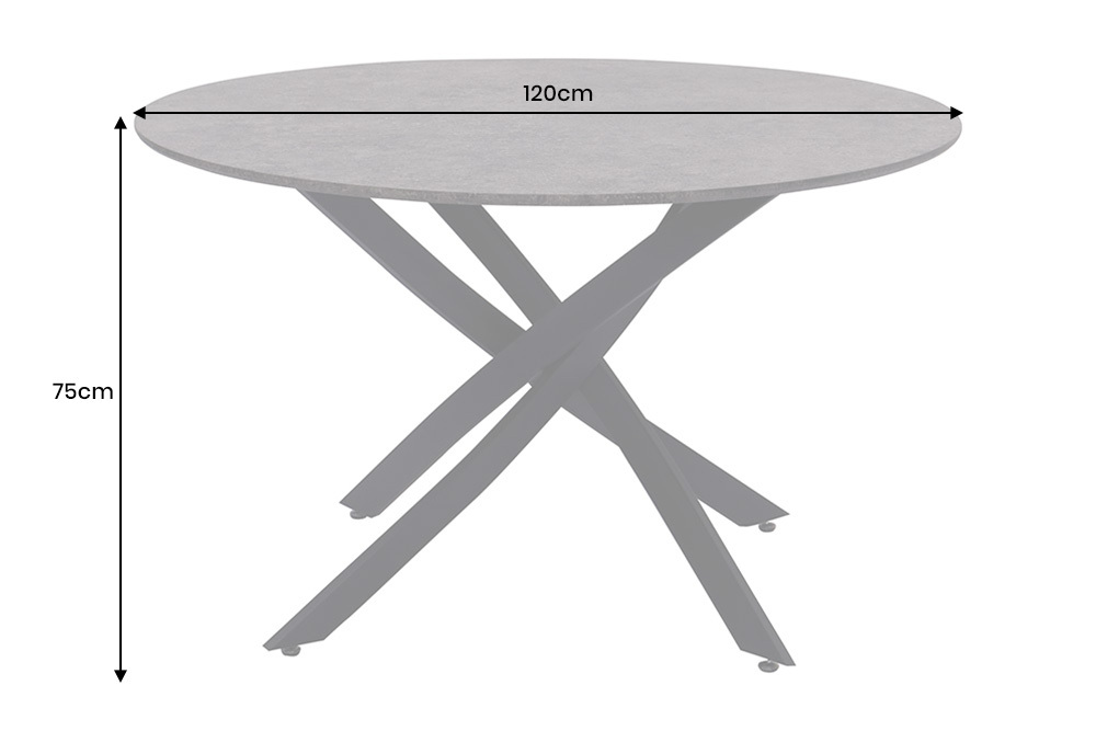 Runder Esstisch HELIX 120cm grau Beton-Design schwarze Metallbeine Sterngestell