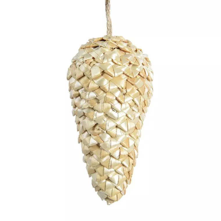 Pomme de pin de Noël à suspendre (H11 cm) Paille Or