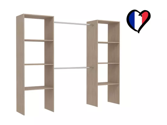 Dressing bois avec 6 étagères, 2 penderies : 220 x 40 x 180 cm ELYSEE
