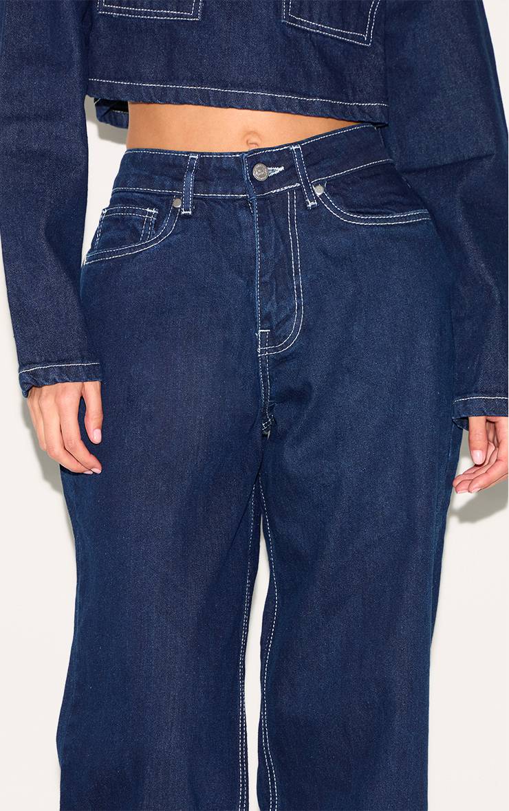 Bleu Indigo Jean Large Slouchy À Coutures Contrastées