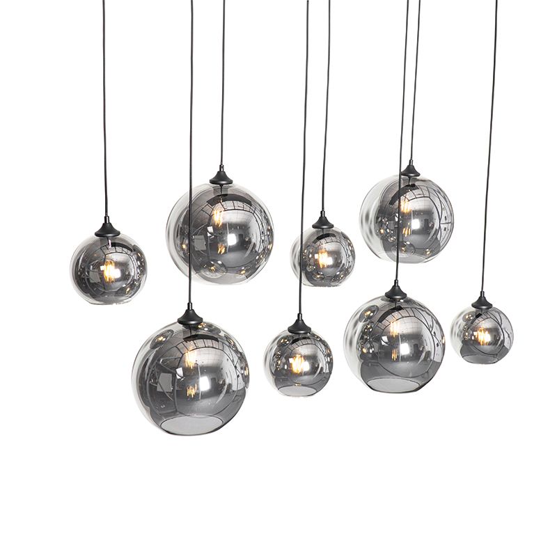 Art Deco hanglamp zwart met smoke glas 8-lichts - Sandra