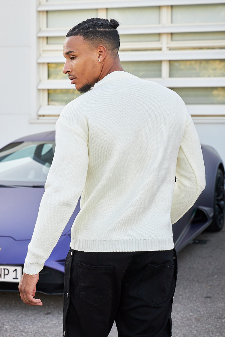 Pull blanc en maille à logo 
