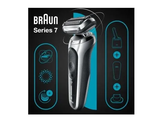 Braun Series 7 71-S7200cc, Folie shaver, Sort, Sølv, Knapper, Batteri, Lithium-Ion (Li-Ion), 50 min.
