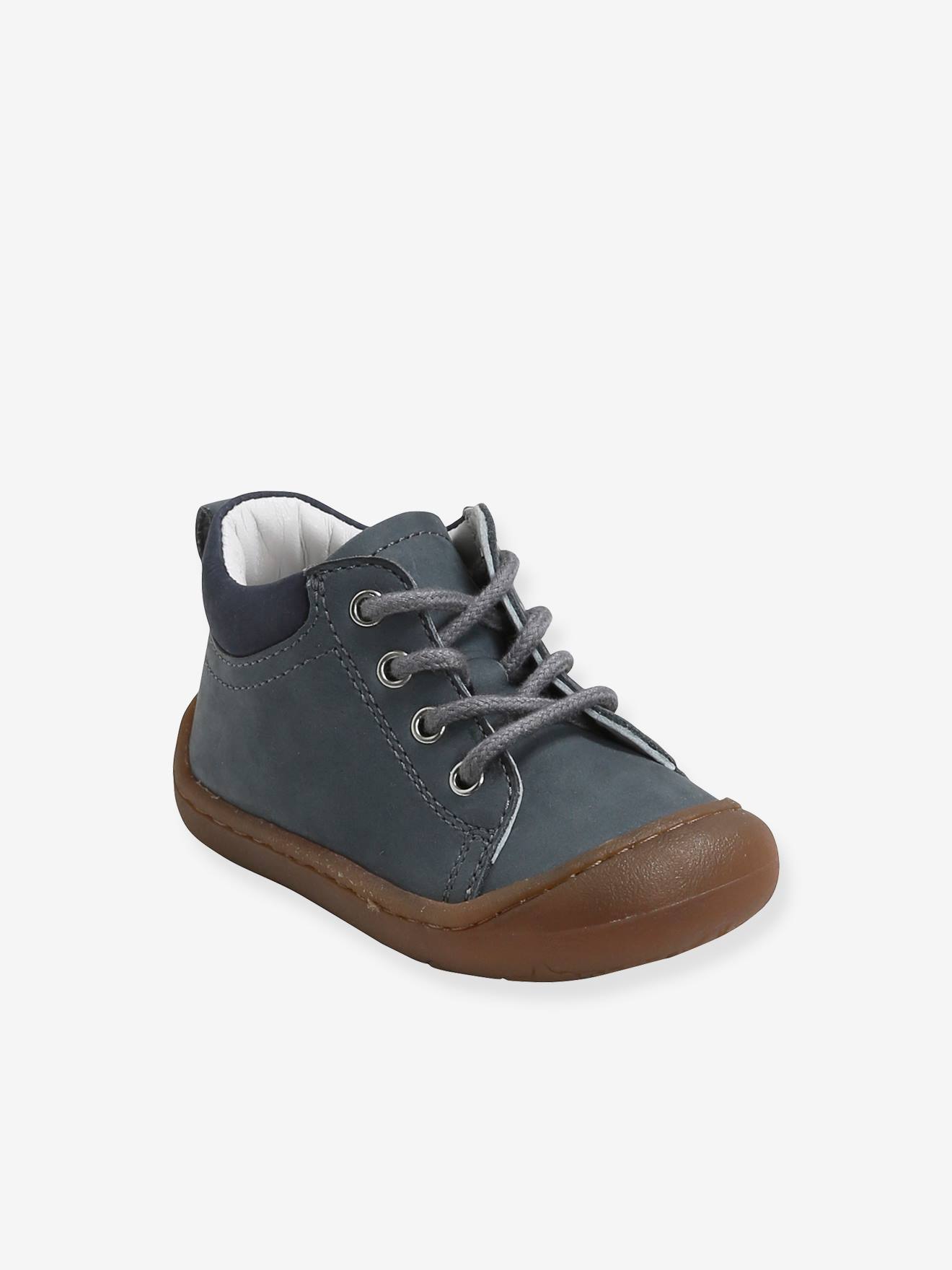 Botinhas de couro leves para bebê menino, especialmente desenhadas para engatinhar, azul médio liso