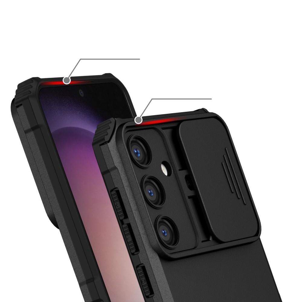 Samsung Galaxy S24 Hybrid Outdoor Hardcase Hülle mit Cam-Slider   Kickstand - Schwarz (Matt)