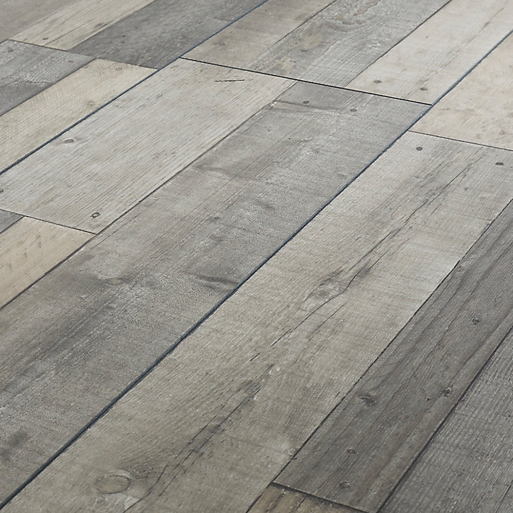 Sol stratifié Dunwich décor chêne gris L. 128,6 x l. 28,2 cm x Ep. 8 mm GoodHome