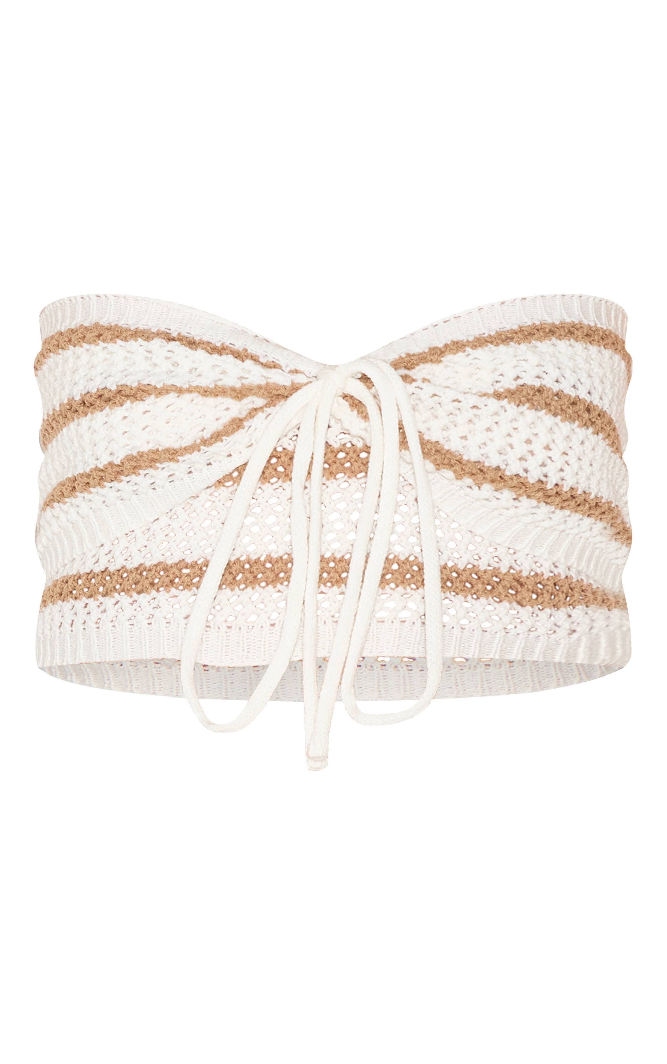 Taupe Haut Bandeau En Crochet À Rayures