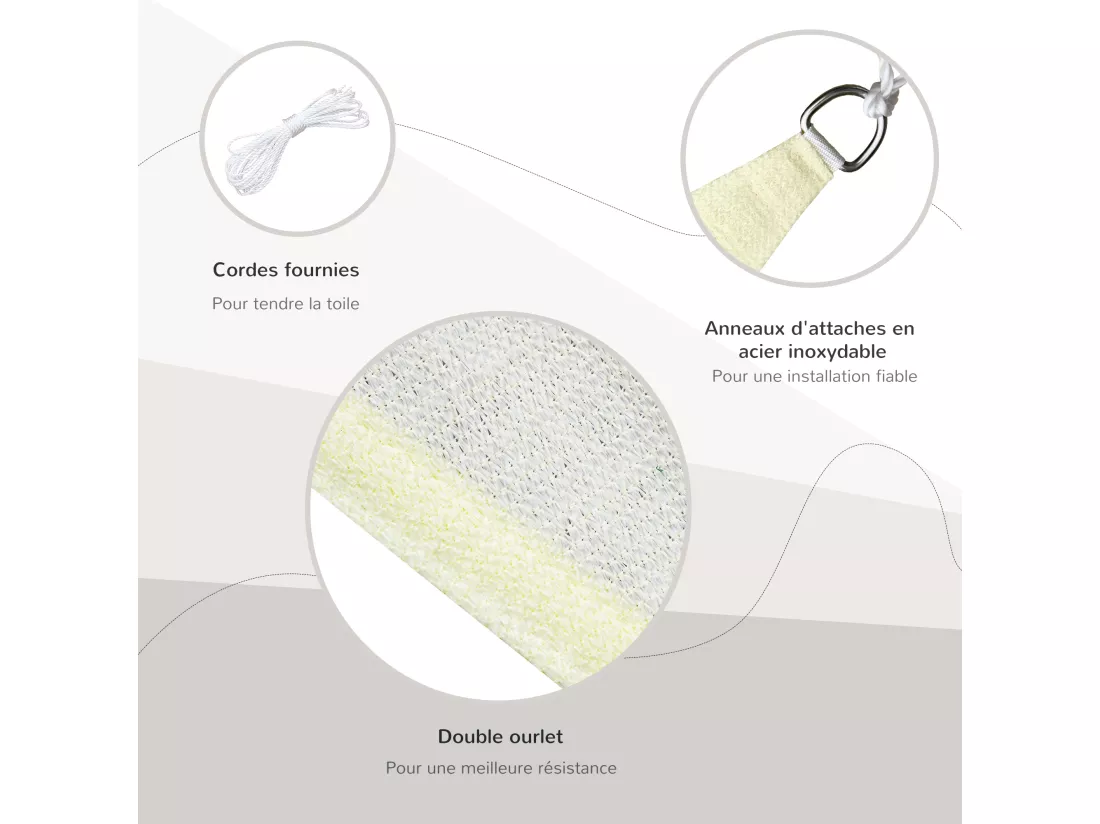 Voile d'ombrage triangulaire grande taille 6 x 6 x 6 m polyéthylène haute densité résistant aux UV crème