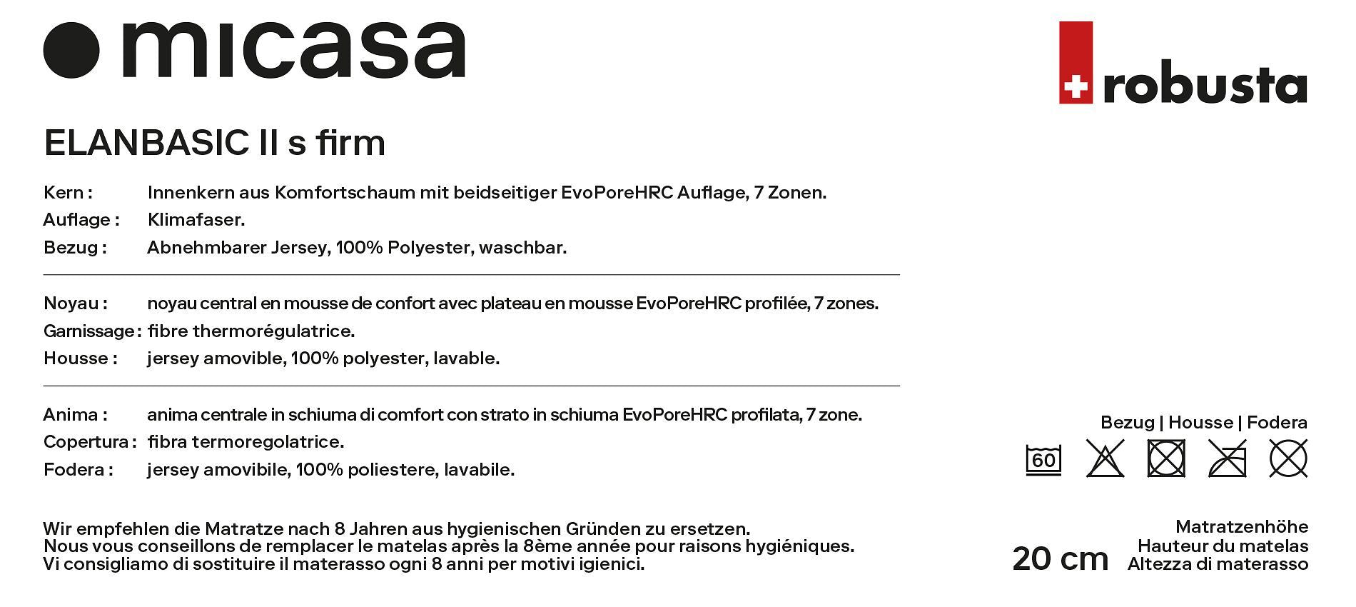 robusta ELANBASIC II S firm Matratze - 200.0 cm x 90.0 cm
