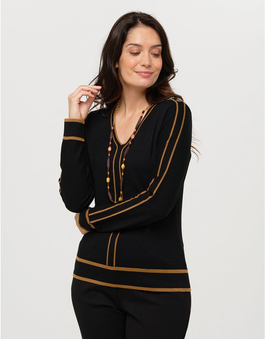 Pull noir bande camel