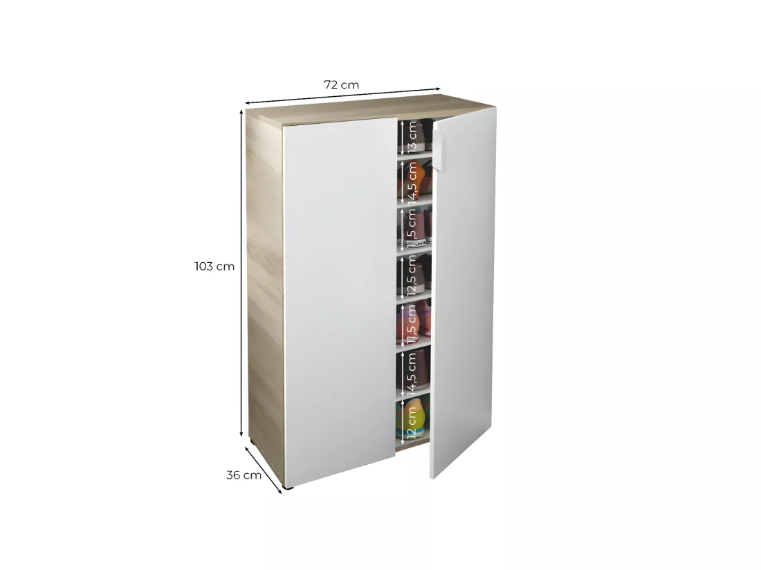 Meuble à chaussures 2 portes (28 paires) L72 x H103 cm