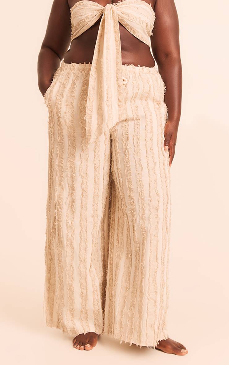 Gris Pierre Pantalon De Plage Grande Taille En Lin Effiloché À Jambes Larges