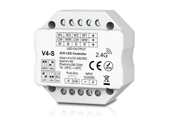 Contrôleur Variateur LED de dernière génération 12/24V DC pour Ruban LED CCT/RGB/RGBW, compatible avec Télécommande RF