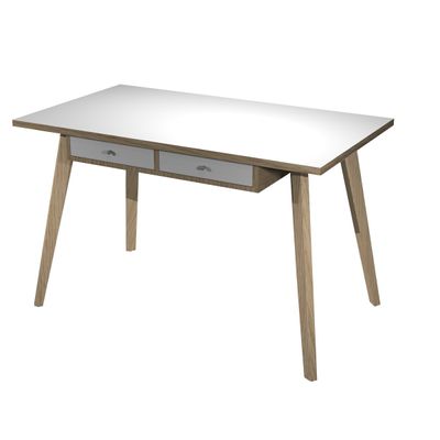 Bureau télétravail avec tiroirs - 120 cm - blanc/chêne - pieds chêne