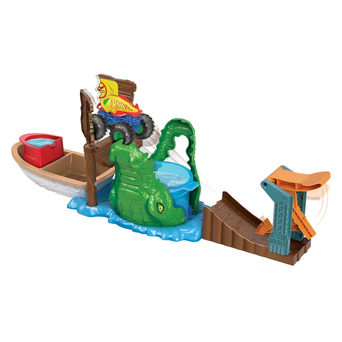 Mattel HGV14 - Hot Wheels - Monster Trucks - Color Shifters - Sumpf-Attacke, Spielset mit einem Farbwechsel-Fahrzeug