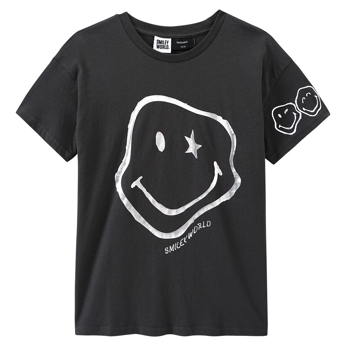 Beatwear SmileyWorld T-Shirt mit Folien-Print dunkelgrau