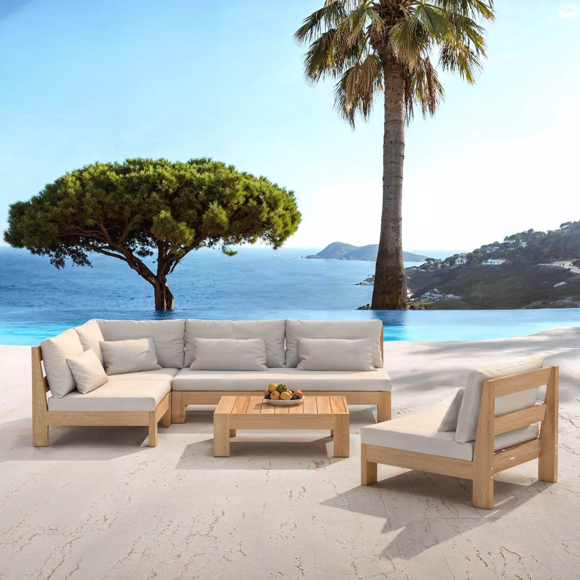 Salon de jardin d'angle en bois d'acacia 6 places 5 pcs Borneo Sable