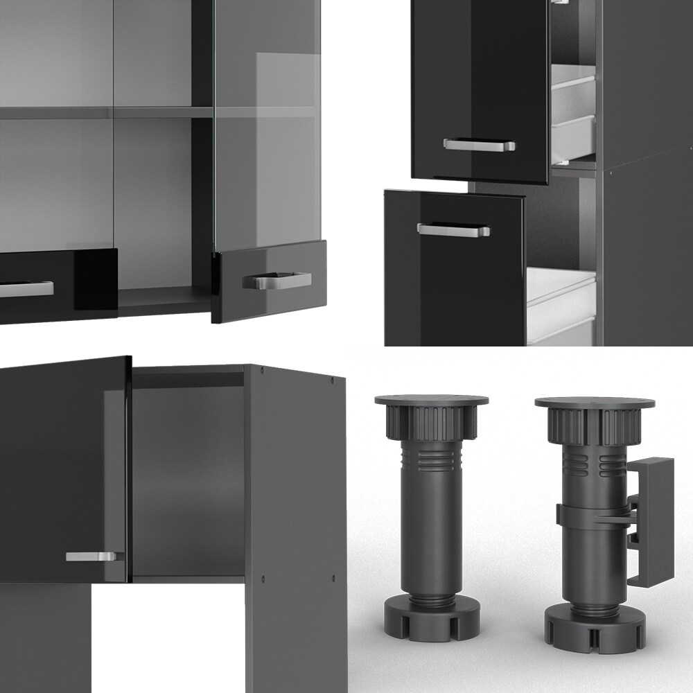 Vicco Küchenzeile R-Line Solid Anthrazit Schwarz 350 cm modern Küchenschränke Küchenmöbel