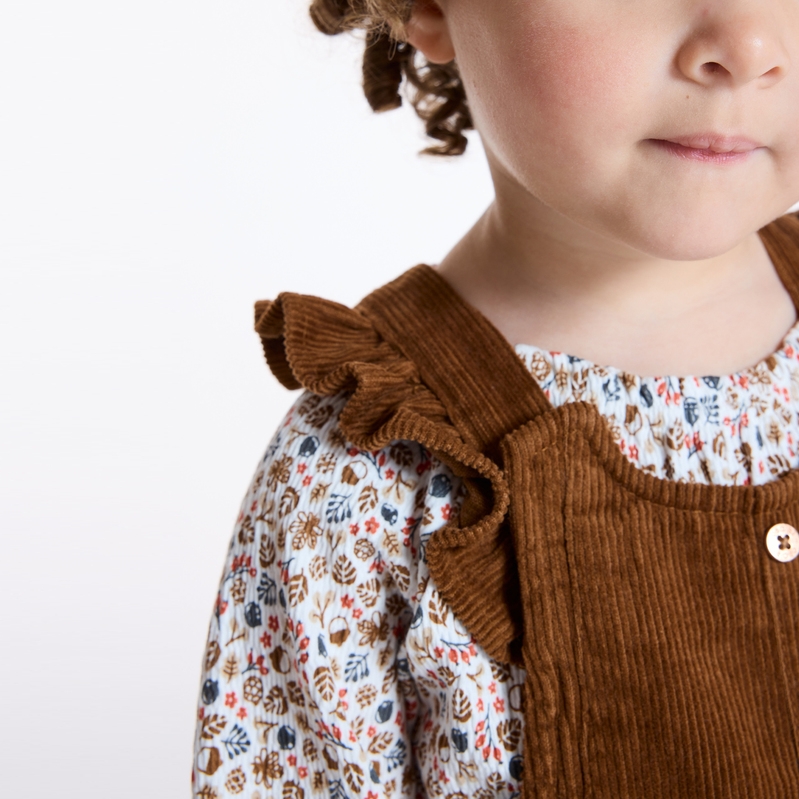 Robe pointelle à bretelles et tee-shirt marron bébé fille